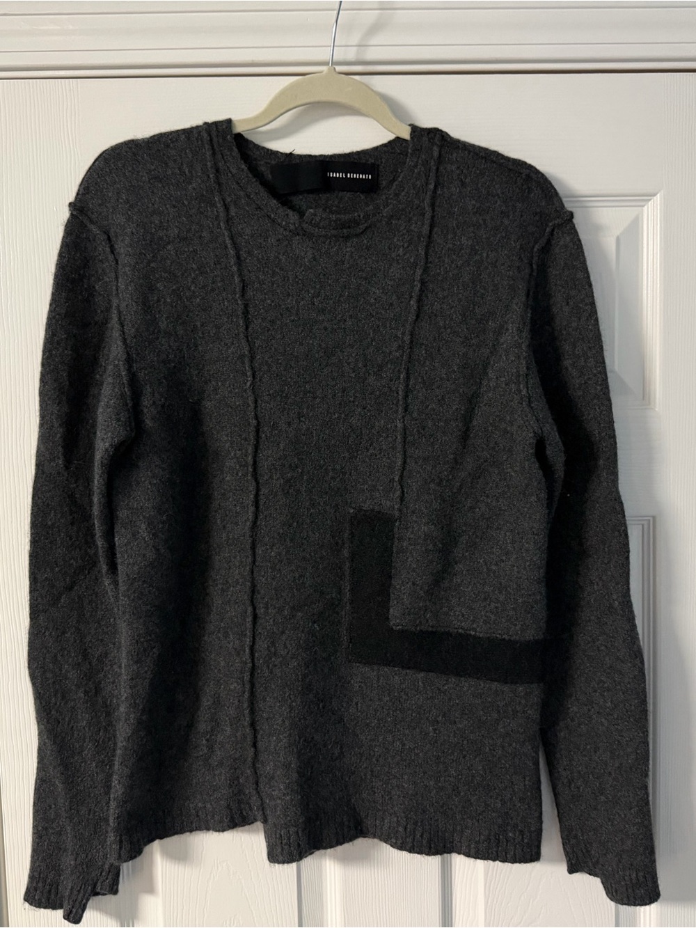 Isabel Benenato Dark Charcoal Crewneck Sweater with Black Accent